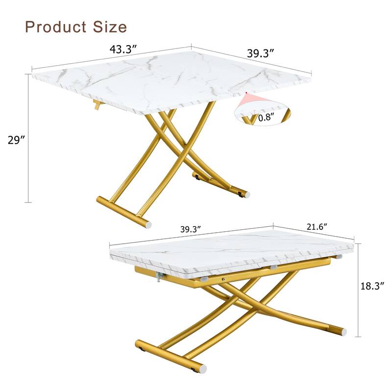 Modern Lift Table With 0.8-Inch Wood-Textured MDF Top & Black Metal Legs; Functions As Dressing, Coffee, Dining, Or Office Desk.
