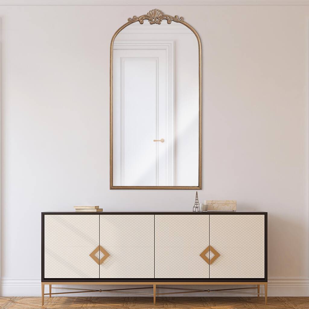 Head West Arch Antique Gold Ornate Metal Decorative Accent Wall Mirror - 21" x 42"