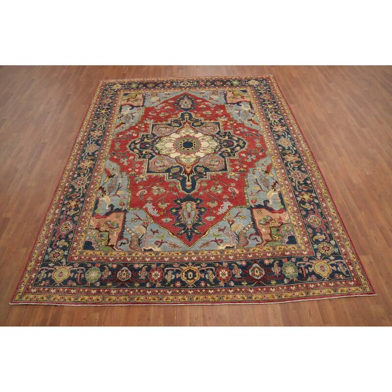 Hand Knotted Oriental 100% Wool Carpet Traditional Floral Red Heriz (serapi) Area Rug - 10' 0'' X 8' 0''