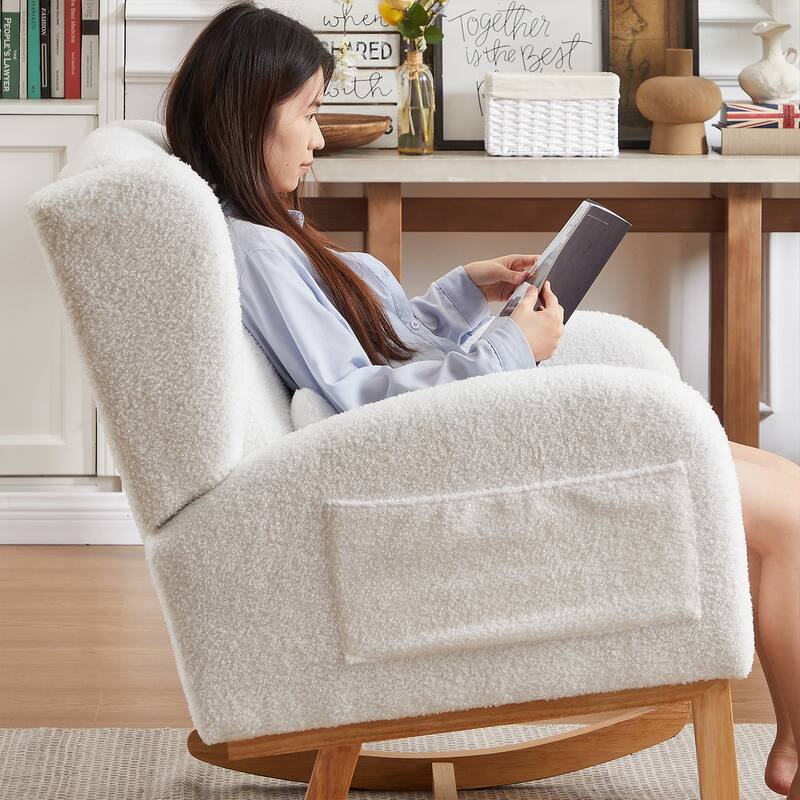 Rocking Chair with Thickened Rubber Wood Base