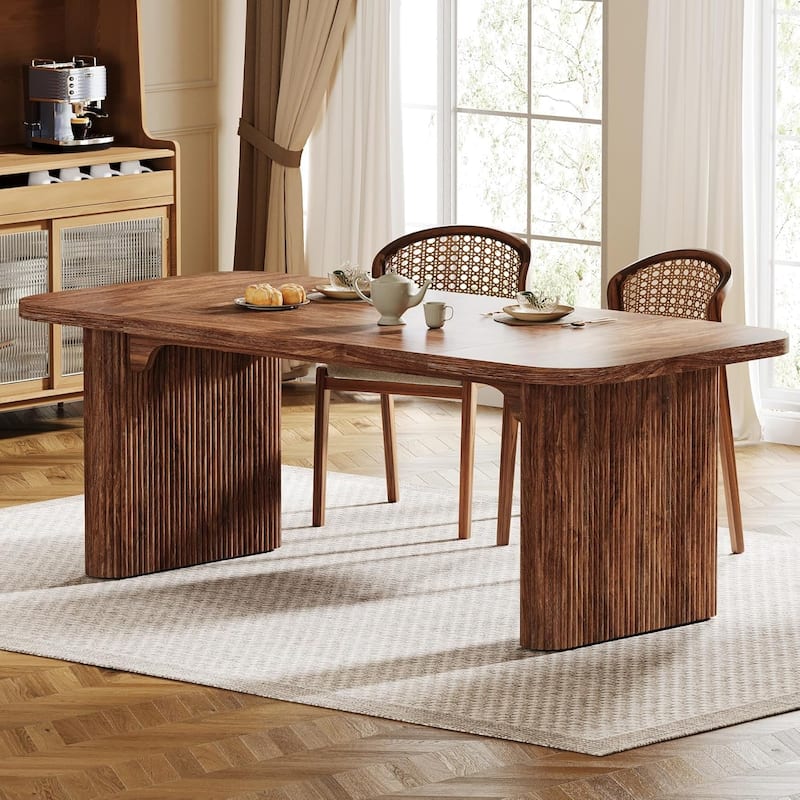 62-Inch Wood Dining Table for 4-6 People Modern Rectangular Kitchen Table for Dining Room Living Room - Brown