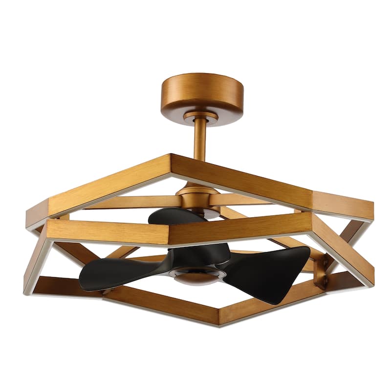 31" Antique Brass Geometric Dimmable Fandelier Caged Ceiling Fan with Light and Remote