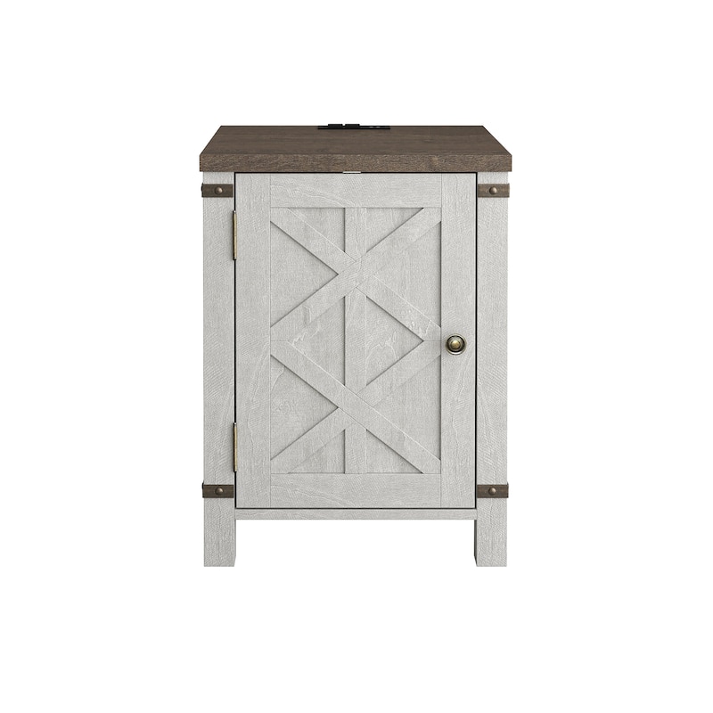 Farmhouse End Table with Charging Station and Storage - 24" in Height