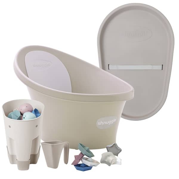 slide 2 of 9, Shnuggle Baby Bath and Accessories Bundle with Changing Mat Beige