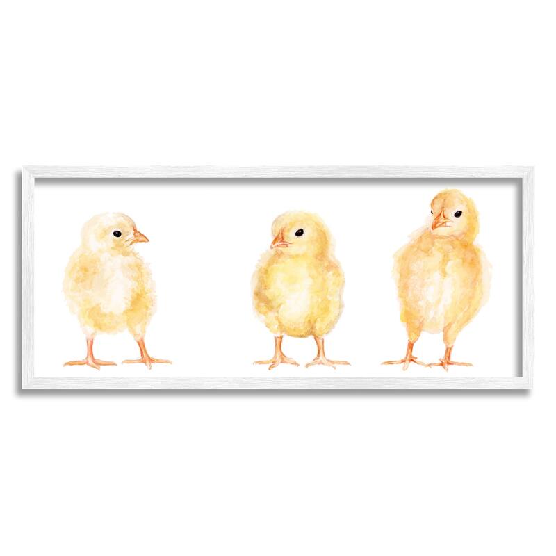Stupell Baby Chick Trio Watercolor Portrait Kids' Wild Animals Framed Wall Art - Yellow - 30 x 13 - White