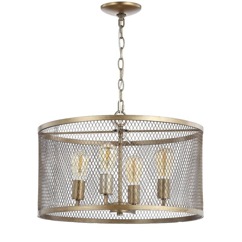 Nile 4-Light 20" Iron Adjustable Industrial Mesh LED Pendant, Gold by JONATHAN Y