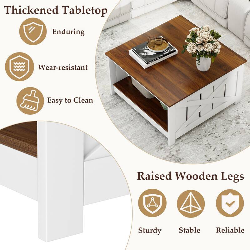Gymax 31'' Wooden Square Coffee Table w/Storage Shelf Open Compartment - White, Brown