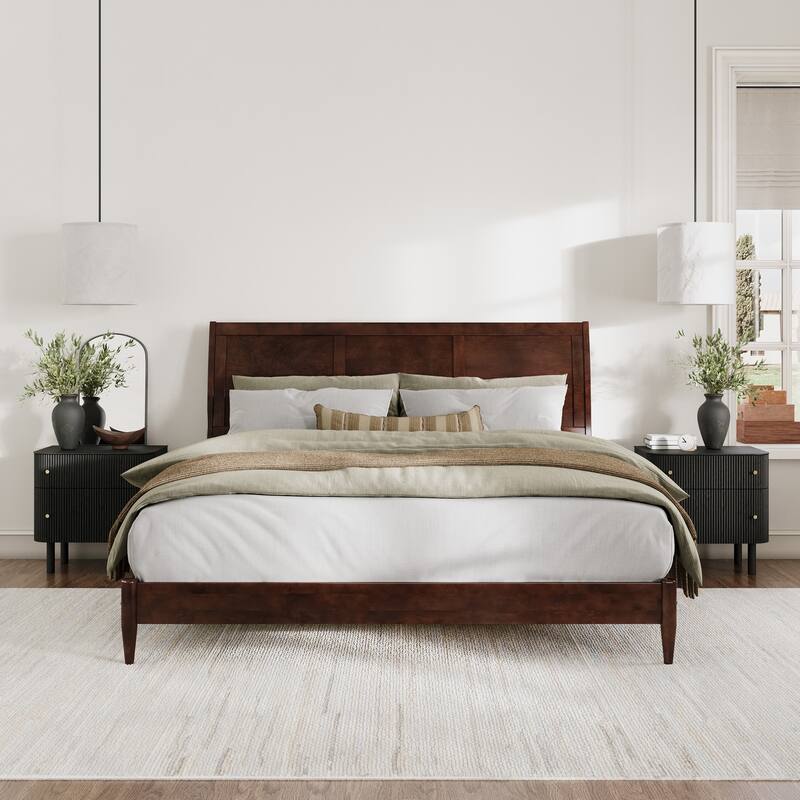 Valencia Solid Wood Low Profile Sleigh Platform Bed