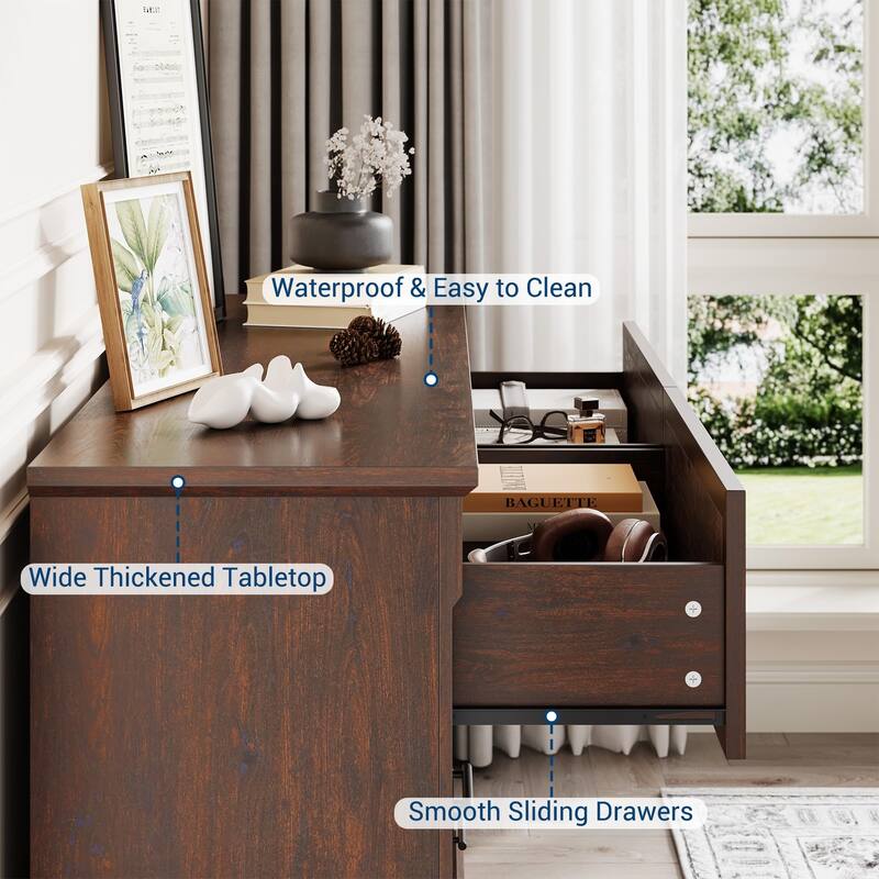 6 Drawer Dresser, Farmhouse Large Chest with Metal Handles, Rustic Wood Storage Cabinet for Bedroom