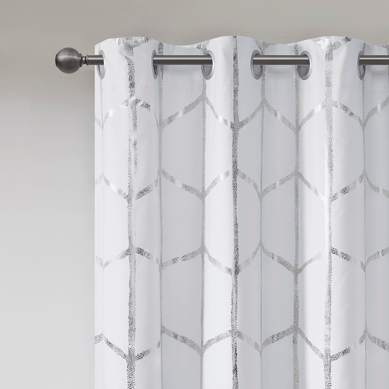 Total Blackout Metallic Print Grommet Top Curtain Panel(Only 1 Pc Panel)