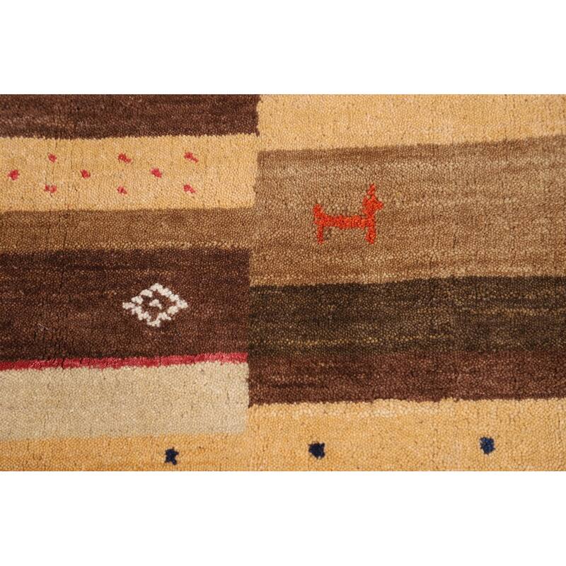 Striped Gabbeh Oriental Area Rug Hand-Knotted Brown Wool Carpet - 6'9" x 9'11"