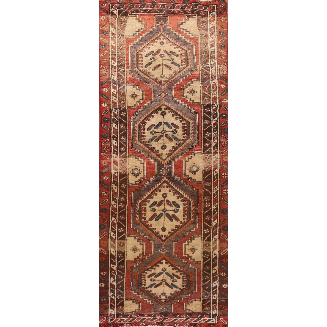 Hand Knotted Oriental 100% Wool Carpet Traditional Geometric Red Ardebil Runner Rug - 11' 0'' X 3' 5''