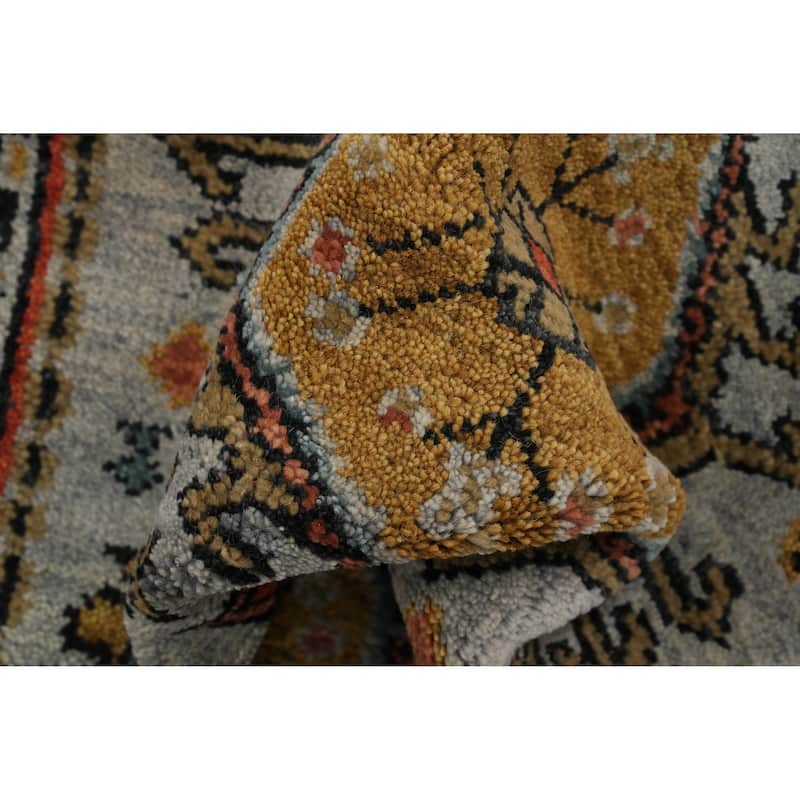Hand-knotted Traditional Wool Grey Geometric Area Rug Oriental Carpet - 7' 11'' X 2' 6''