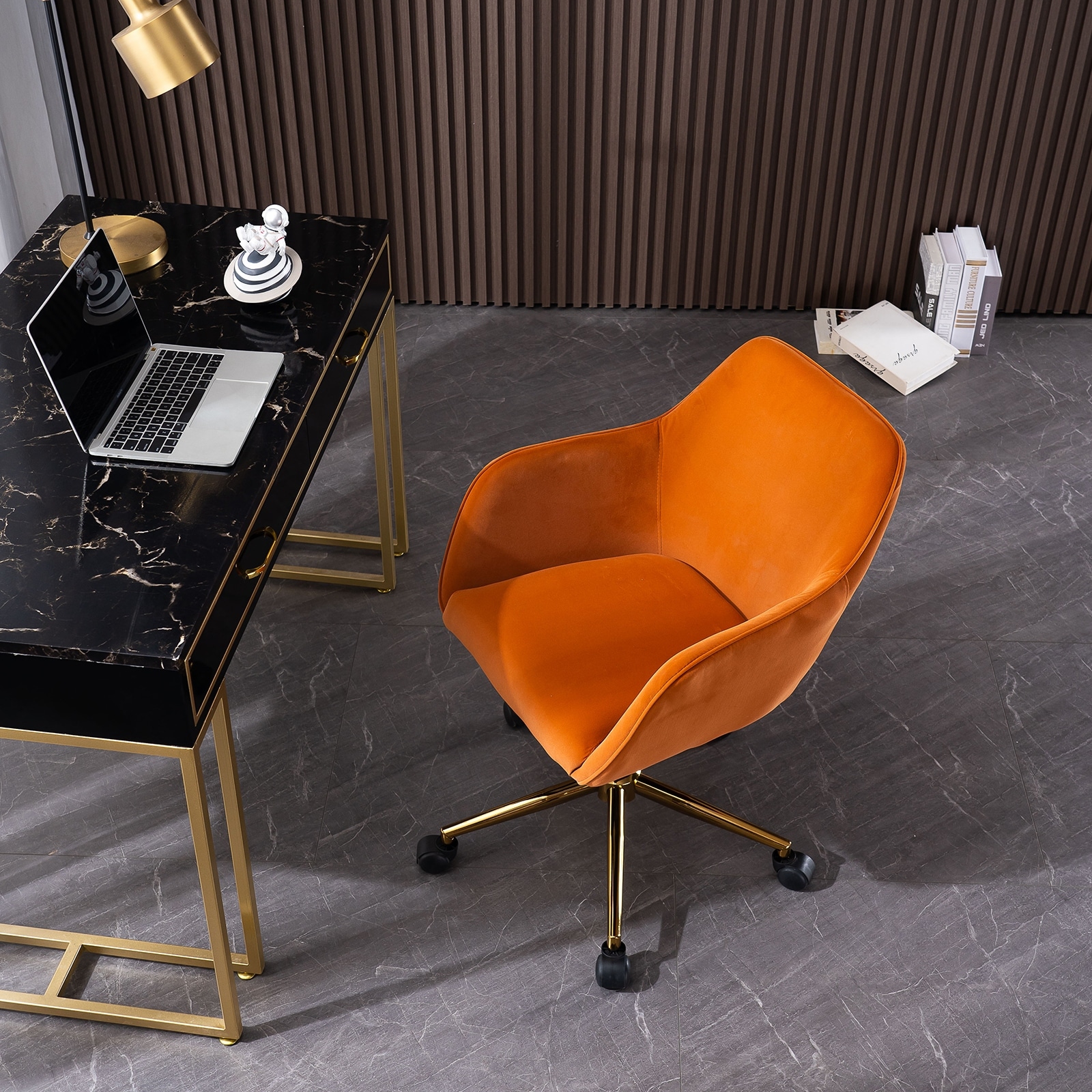 Orange velvet sales office chair