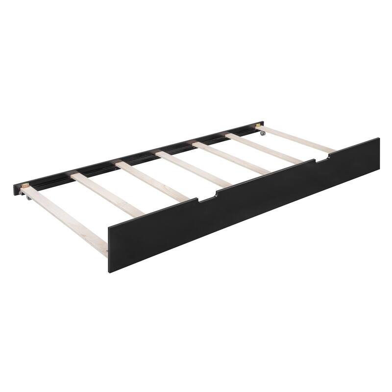 Espresso Full over Full Bunk Bed with Trundle, Ladder and Guardrails - Detachable Bunk Bed Convertible 2 Full Size Beds