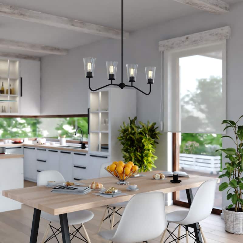 Beverly Linear Chandelier Island Pendant Light Fixture Clear Glass Shade, LED Compatible