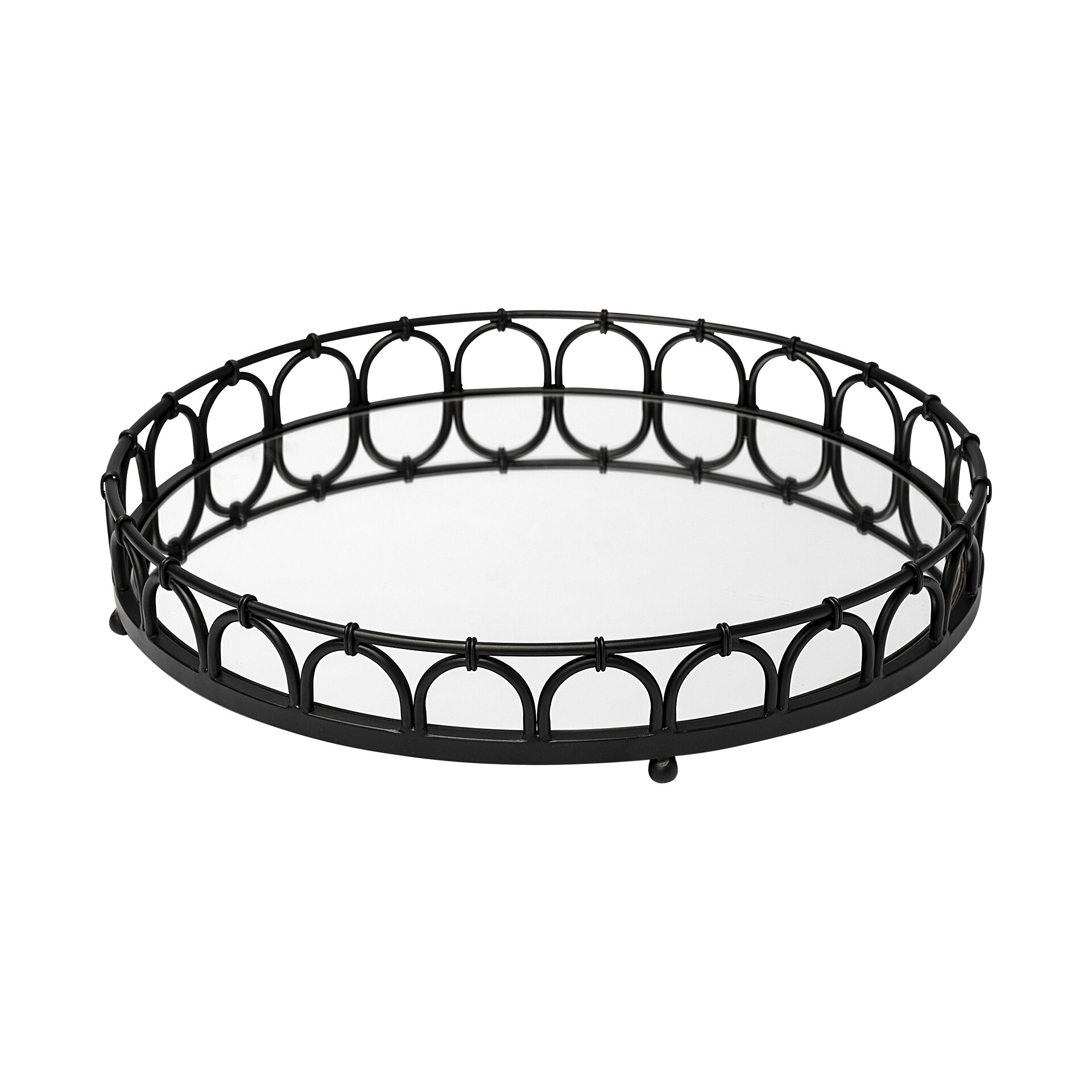 Matte Black Metal With Two Handle Both Sides And Mirrored Glass Bottom Tray Matte Black Metal With Two Handle Both Sides And Mirrored Glass Bottom Tray