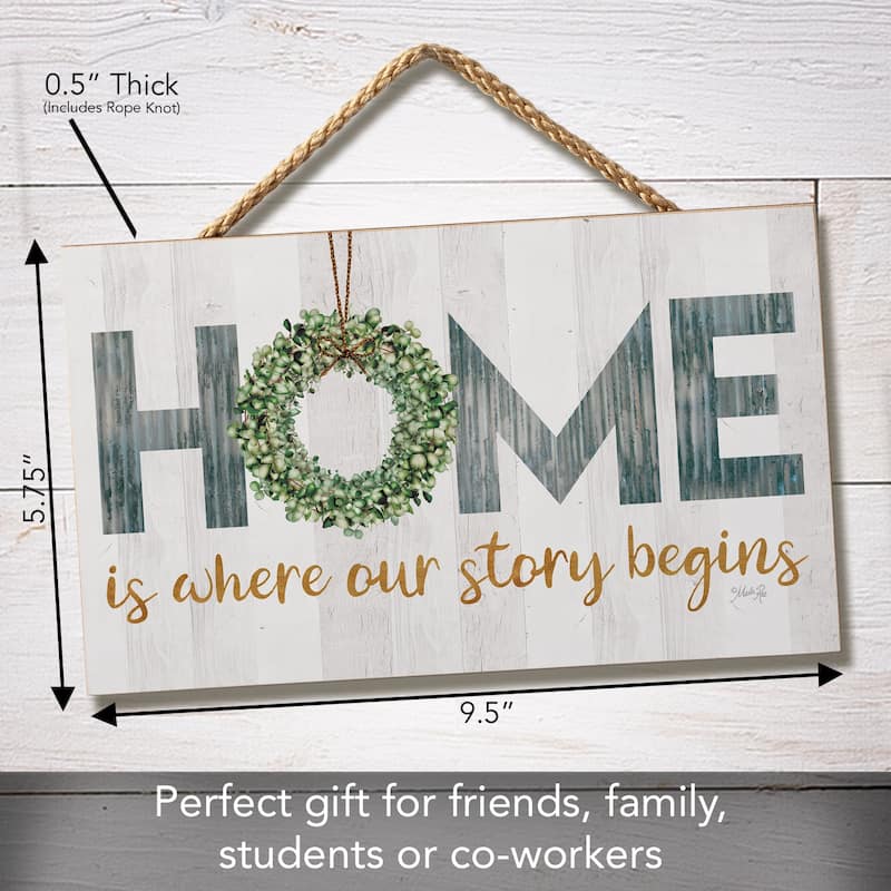 Story Begins Hanging Wood Sign 9.5" x 5.75" Made in the USA - Multi