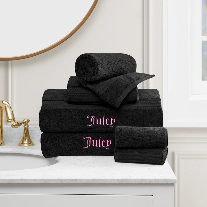 Juicy Couture Alyssa Bath Towels 6-Piece Set 2 Bath towels 2 Hand towels 2 Washcloths - 28"x54"/16"x26"/12"x12" - Black
