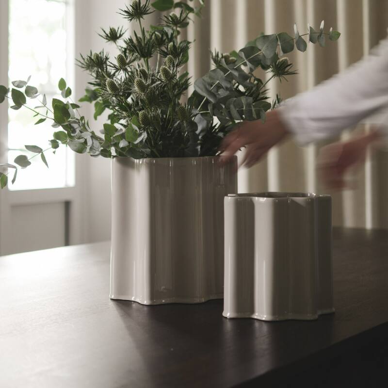 Solid Ceramic Geometric Planter - 11.5" - Beige