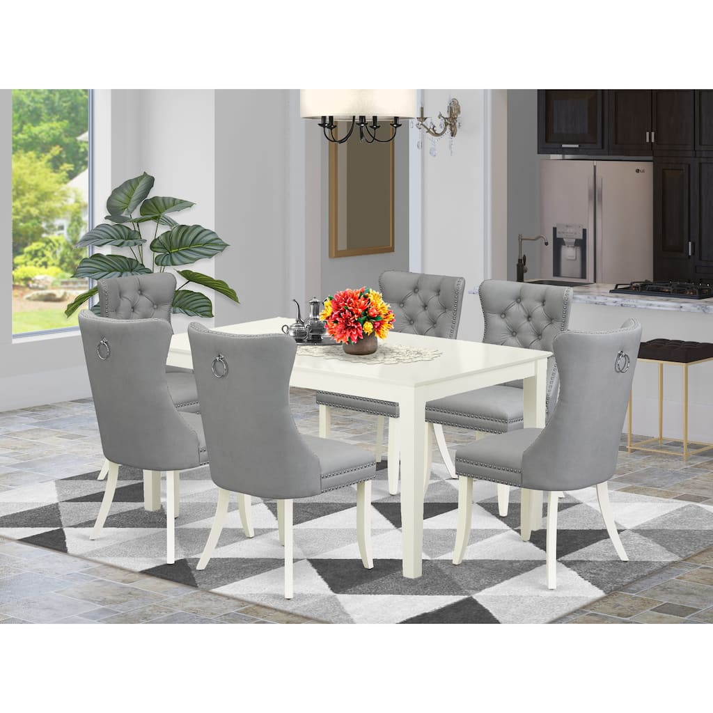 East West Furniture Kitchen Table Set Consists of a Rectangle Dining Table and Parson Chairs, Linen White (Pieces Options)