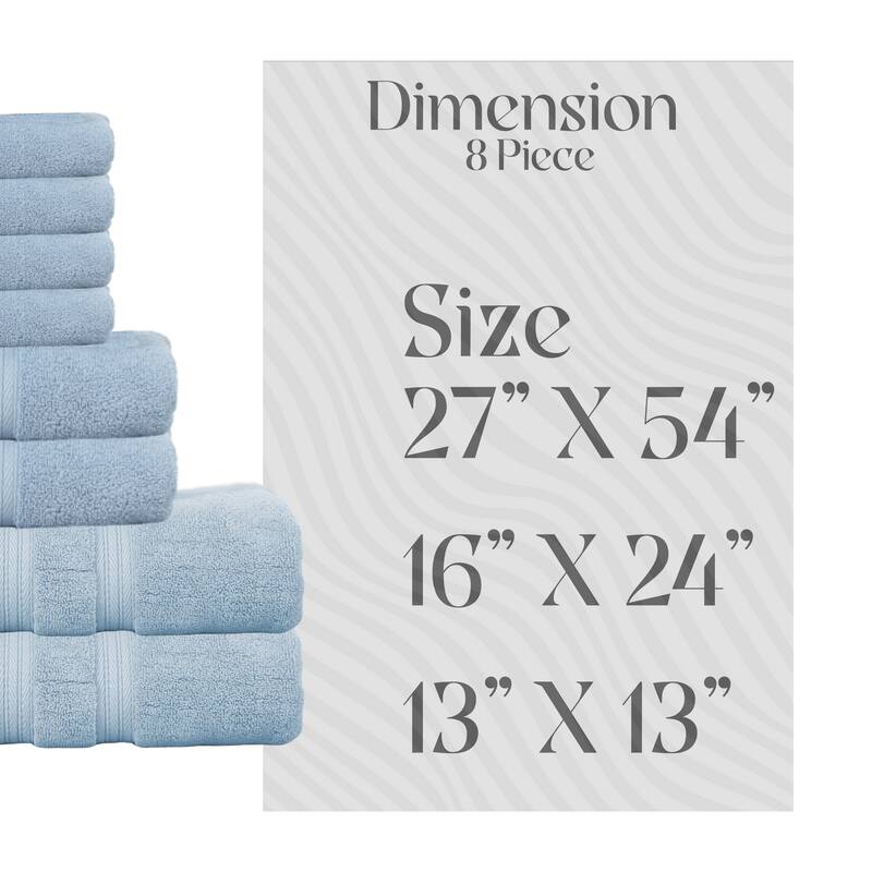 Home Weavers Elegance Essentials 550GSM Cotton Zero Twist Super Absorbent Bath Towel Set of 8