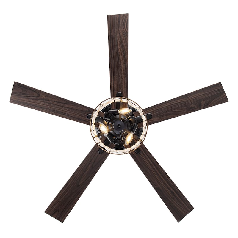 52" Farmhouse Wooden Beaded Black Ceiling Fan with Remote