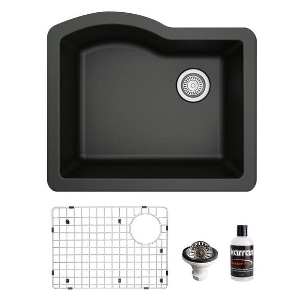 slide 2 of 60, Karran Undermount Quartz 24 in. Single Bowl Kitchen Sink Kit Black