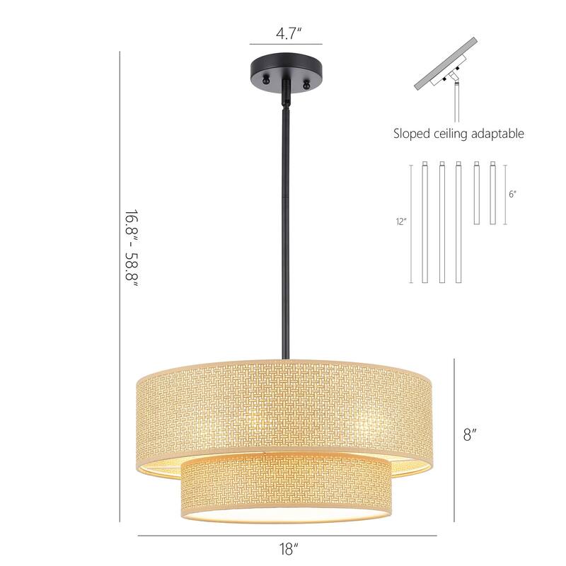 Rattan Chandelier Modern Natural Woven 18" 4-Light Black