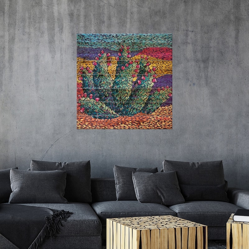 Bright cactus in Pastel Print On Wood by Candy Mayer - Multi-Color