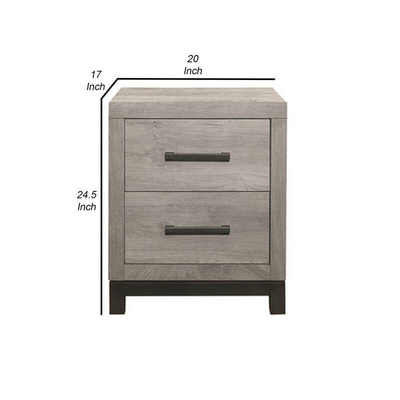 Wood Grain Gray 2 Drawer 20 in. W Nightstand with Sturdy Hardware and Ample Storage