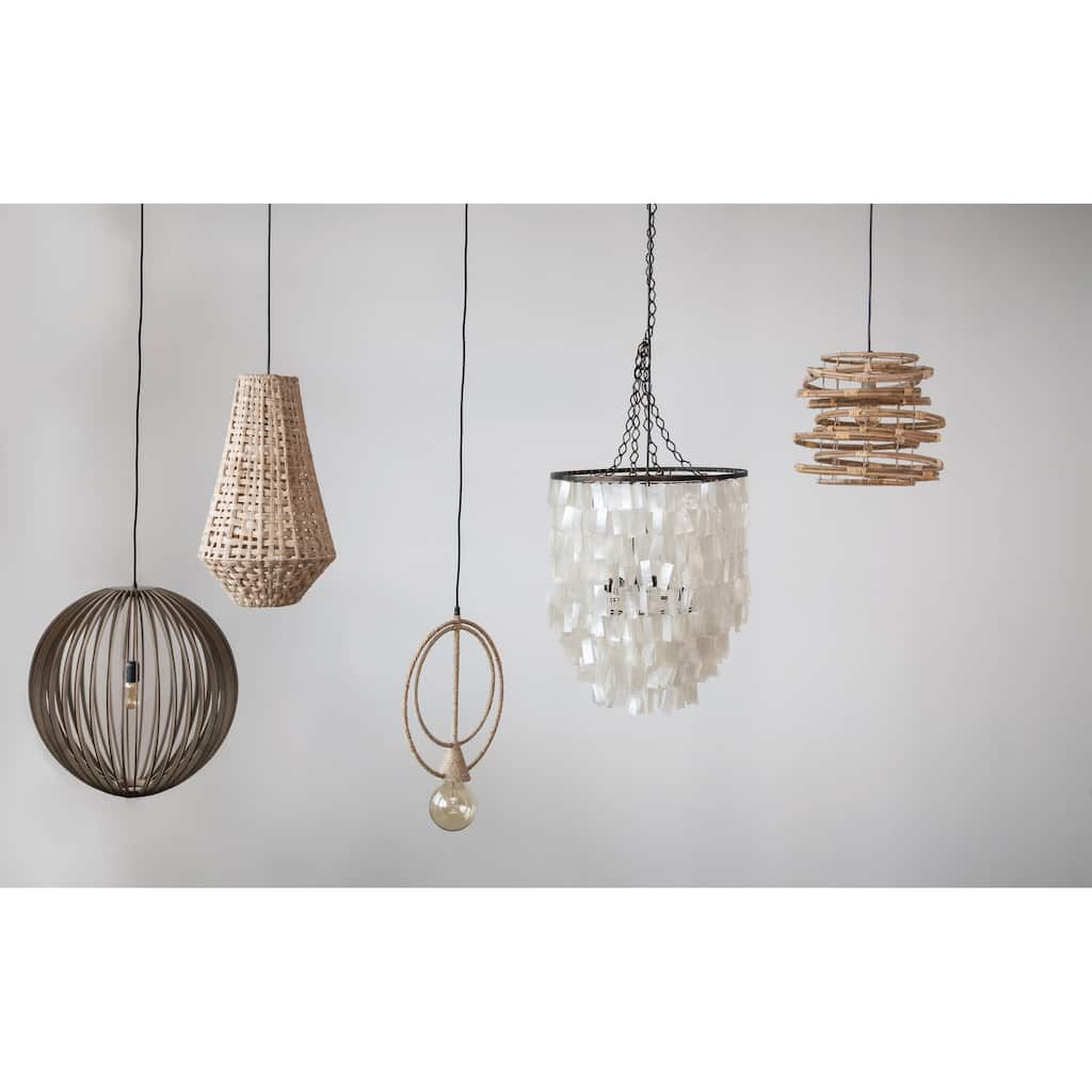 Rope Pendant Light with Metal Frame, Abaca
