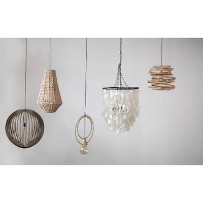Rope Pendant Light with Metal Frame, Abaca