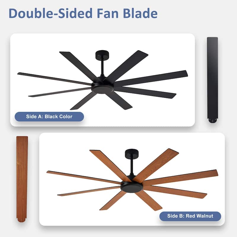 Large Ceiling Fan without Light - 8-Blade, Remote App Control, Dimmable 3CCT LED, Quiet DC Motor​