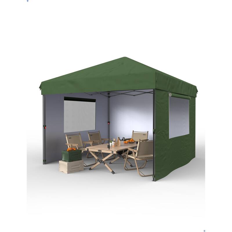 10x10 Ft Pop Up Canopy Tent Easy One Person Set-up, Instant Portable Shelter - Green