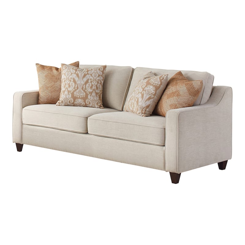 Leo 79 Inch Modern Sofa, 4 Accent Pillows, Soft Chenille Fabric, Beige