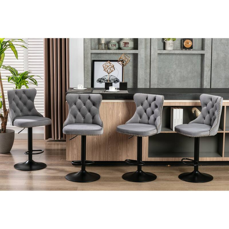 Roomfitters Upholstered Bar Stools Set of 2 with Adjustable Height and Nailhead Trim, Modern Swivel Counter Stools