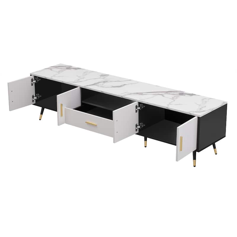 White+Black 70.8" TV Stand with Cabinets & Open Compartments for TVs Up to 80"
