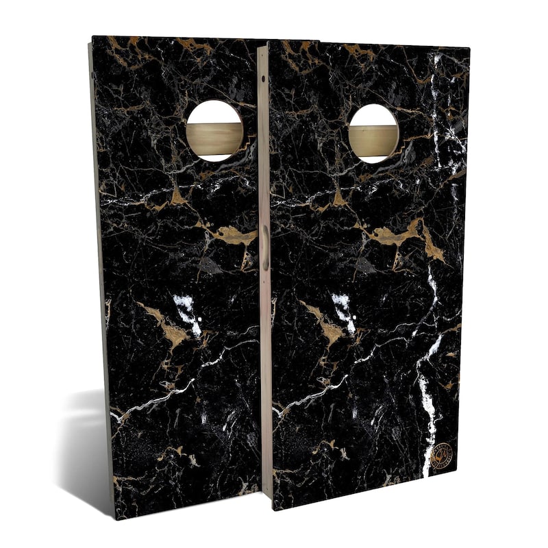 Black Marble Outdoor Cornhole Board Set - Backyard 2x4 - NO Accessories