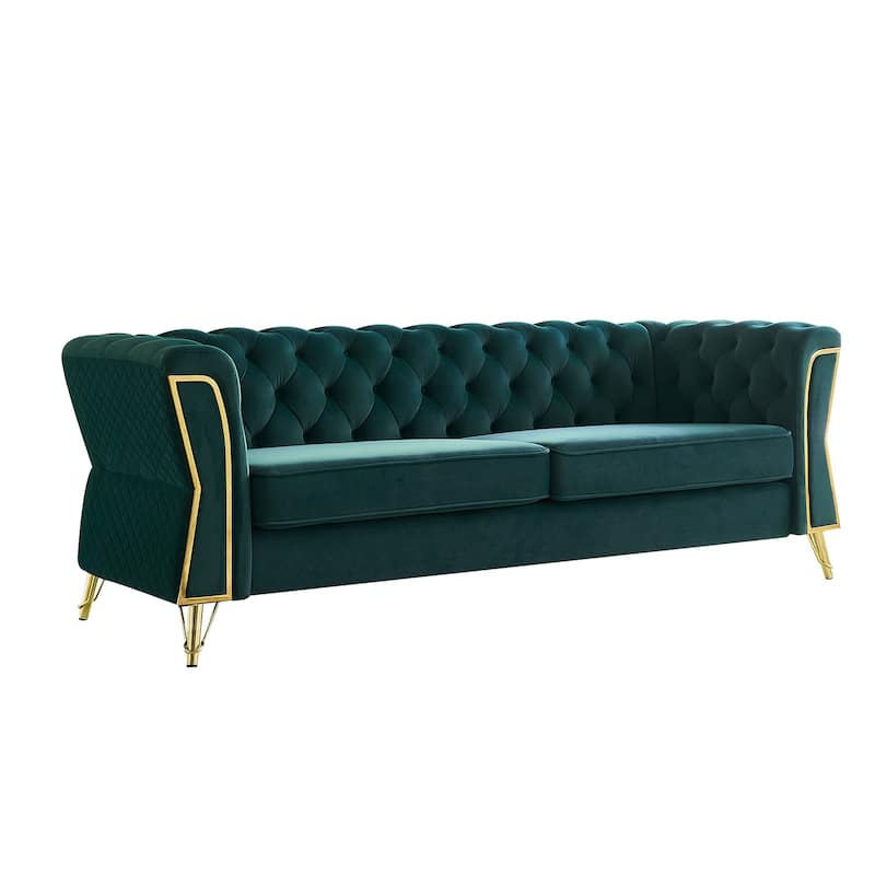 Modern Comfortable Tufted Velvet Sofa 87.4 inch for Living Room and Bedroom