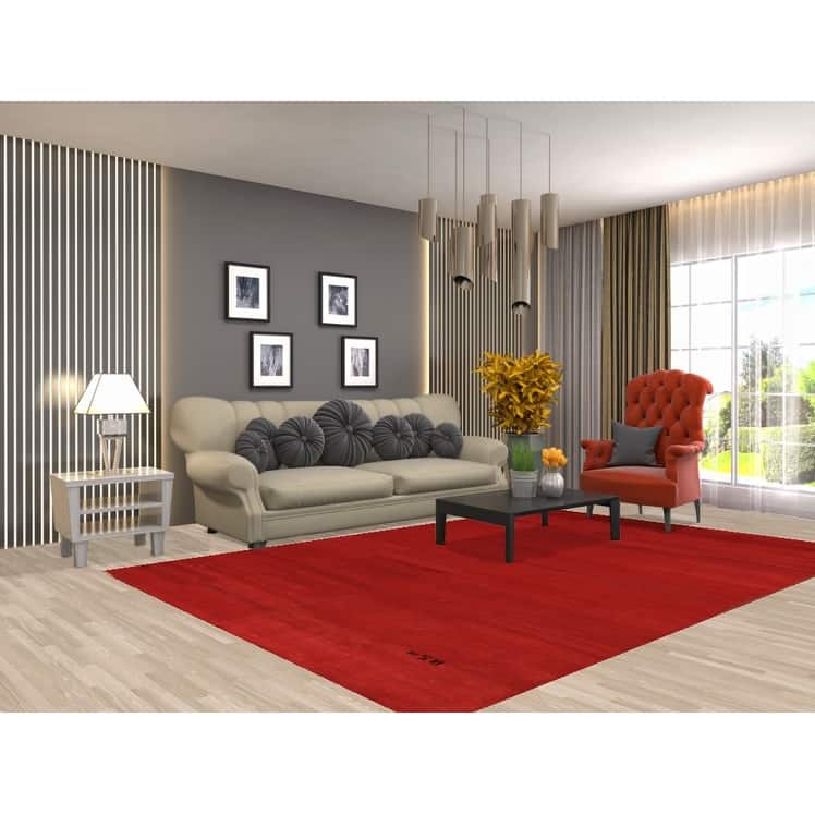 Red Modern Gabbeh Oriental Area Rug Handmade Wool Carpet - 6'8" x 9'9"