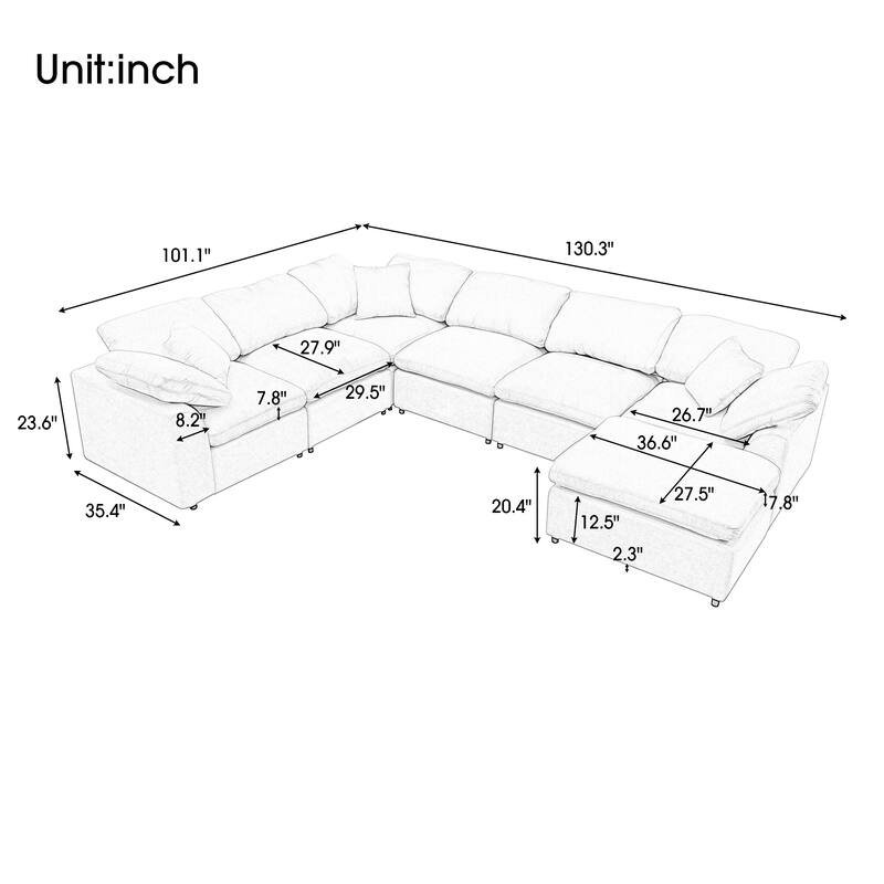 Oversized LShaped Modular Sectional Sofa with Ottoman for Living Room