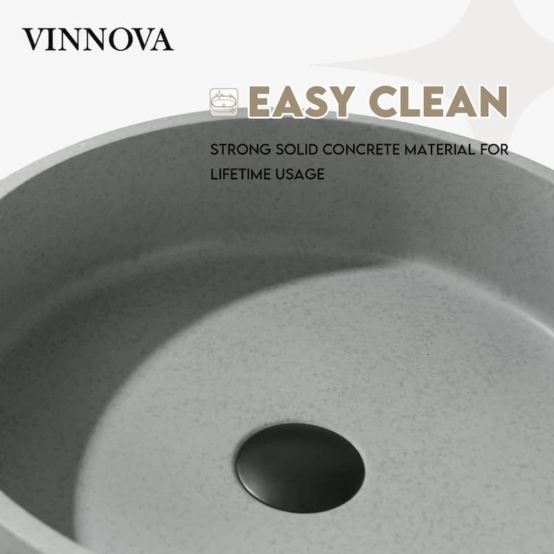 Vinnova Moguer Grey Concrete Circular Vessel Bathroom Sink - 15.4"L×15.4"W×4.7"H
