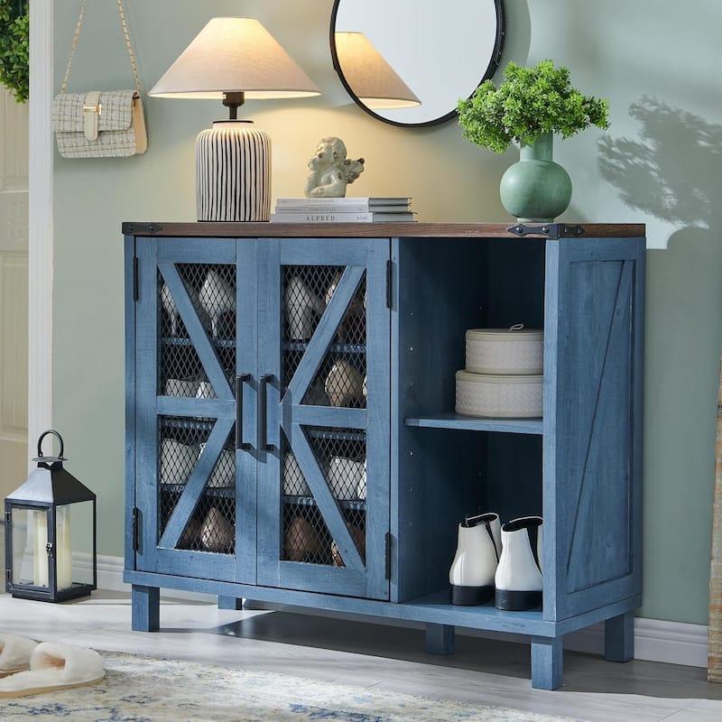 Farmhouse Shoe Storage Cabinet, Wooden Shoe Cabinet, Shoe Organizer - N/A - Blue