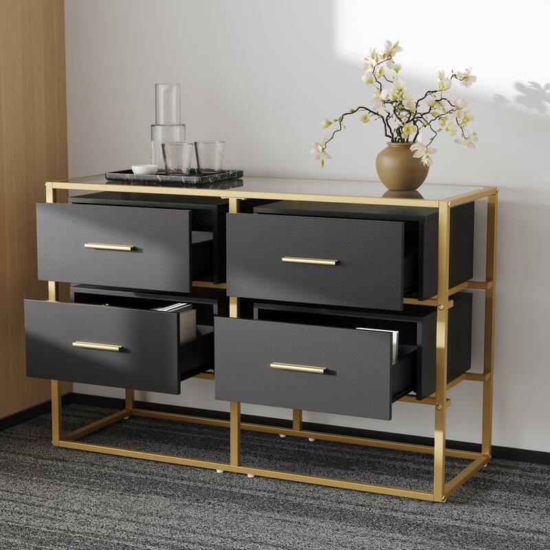Black Storage Cabinet,Sideboard with 4 Drawers,Adjustable Dividers,Organize Home/Office Clutter