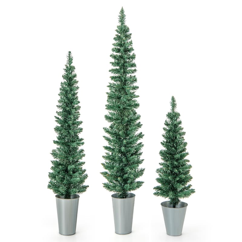 3/4/5 FT Faux Slim Pencil Trees Potted Artificial Christmas Tree - Green