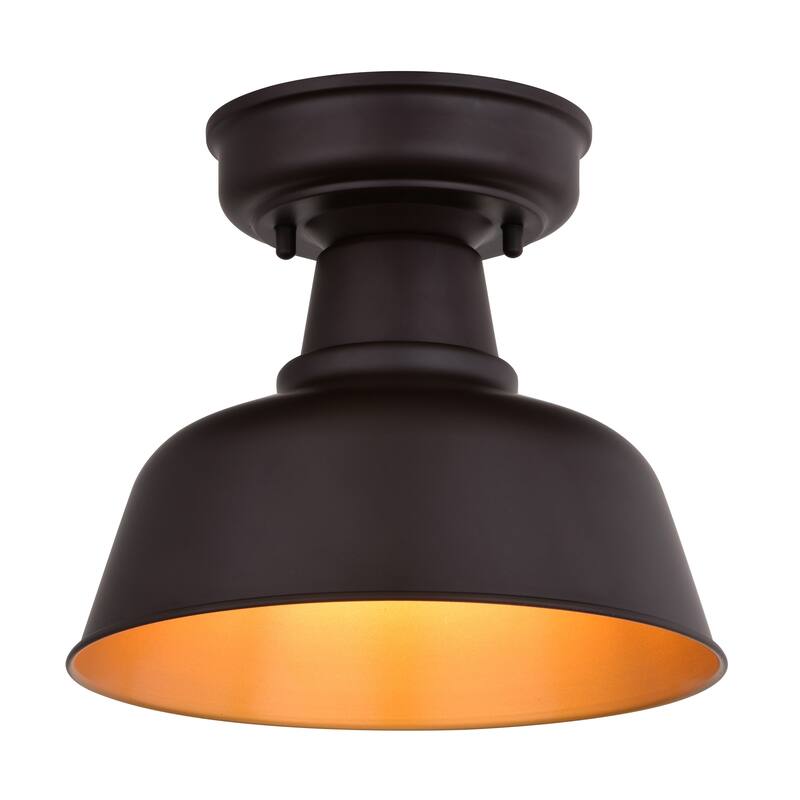Cody Oil Rubbed Bronze and Light Gold Farmhouse Outdoor Flush Mount Ceiling Light - 10.25-in W x 8.75-in H x 10.25-in D - 10.25-in W x 8.75-in H x 10.25-in D - Oil Rubbed Bronze and Light Gold