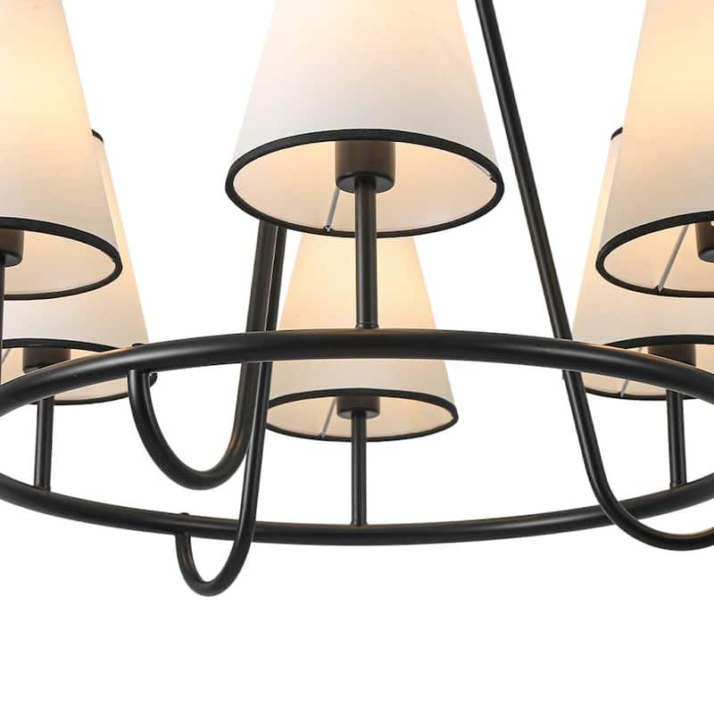 Transitional 6-Light White Fabric Cone Circular Chandelier 25.6 in
