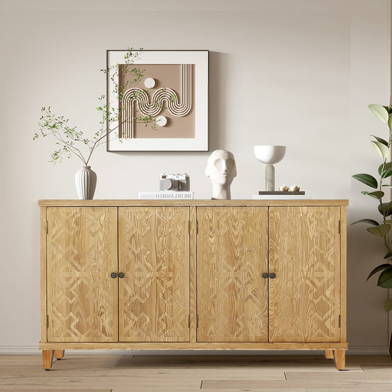 59" Brown Accent Cabinet With 4 Doors,Natural Wood Buffet Cabinet, Media Cabinet,Console Cabinet,Cabinet