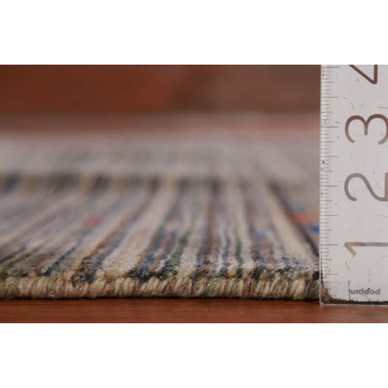 Hand Knotted Oriental 100% Wool Carpet Tribal Stripe Multi-Colored Gabbeh Area Rug - 9' 9'' X 7' 11''